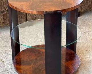 Burl Wood Contemporary Round Console table shelf	28 x 26in diameter	
