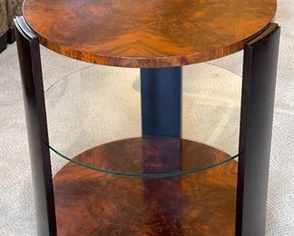 Burl Wood Contemporary Round Console table shelf	28 x 26in diameter	
