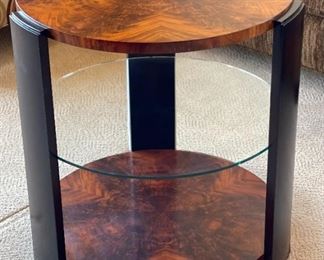 Burl Wood Contemporary Round Console table shelf	28 x 26in diameter	
