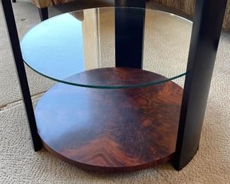 Burl Wood Contemporary Round Console table shelf	28 x 26in diameter	
