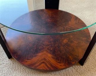 Burl Wood Contemporary Round Console table shelf	28 x 26in diameter	
