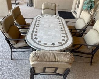 7pc Malin Mosaic Tile Top Patio Table & Chairs	Table: 28 x 42 x 84in	HxWxD
