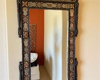 Moroccan Metal Adorned Inlay Wood Ornate Mirror	59x31.25 x 2in	HxWxD
