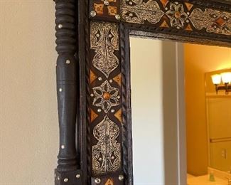 Moroccan Metal Adorned Inlay Wood Ornate Mirror	59x31.25 x 2in	HxWxD
