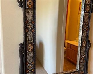 Moroccan Metal Adorned Inlay Wood Ornate Mirror	59x31.25 x 2in	HxWxD
