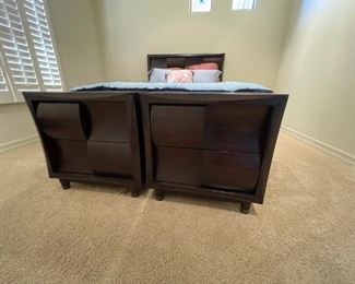 2pc Magnussen Fuqua Wood 2 Drawer Nightstand PAIR Contemporary Desert Modern Black Cherry	28x 28 x 18in	HxWxD
