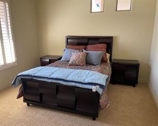 Queen Magnussen-Fuqua Contemporary Dark Wood  Panel Bed With Serta Perfect Sleeper Mattress Dark Cherry	Mattress: 79x60in <BR> Headboard: 63x56in	HxWxD
