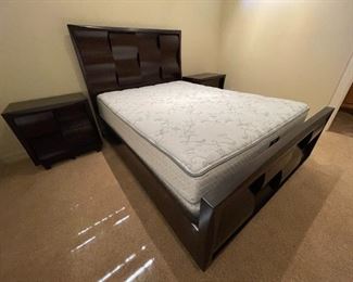 Queen Magnussen-Fuqua Contemporary Dark Wood  Panel Bed With Serta Perfect Sleeper Mattress Dark Cherry	Mattress: 79x60in <BR> Headboard: 63x56in	HxWxD
