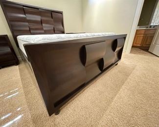 Queen Magnussen-Fuqua Contemporary Dark Wood  Panel Bed With Serta Perfect Sleeper Mattress Dark Cherry	Mattress: 79x60in <BR> Headboard: 63x56in	HxWxD
