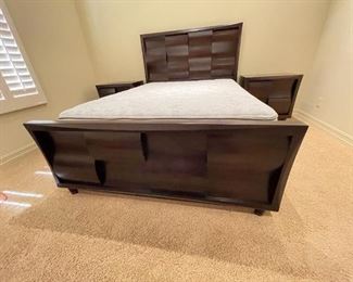 Queen Magnussen-Fuqua Contemporary Dark Wood  Panel Bed With Serta Perfect Sleeper Mattress Dark Cherry	Mattress: 79x60in <BR> Headboard: 63x56in	HxWxD
