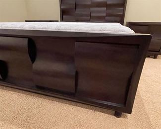 Queen Magnussen-Fuqua Contemporary Dark Wood  Panel Bed With Serta Perfect Sleeper Mattress Dark Cherry	Mattress: 79x60in <BR> Headboard: 63x56in	HxWxD
