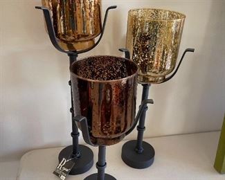 3pc Royal Collection Glass & metal candle displays	Set of 3 20 in tall 5in diameter	
