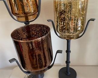 3pc Royal Collection Glass & metal candle displays	Set of 3 20 in tall 5in diameter	
