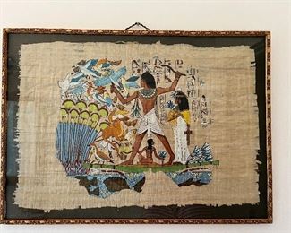 Large papyrus Egyptian art in gold frame