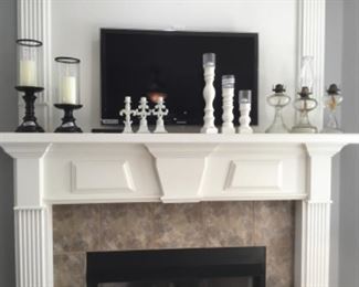 Candles, candle holders, vintage oil lamp + bases