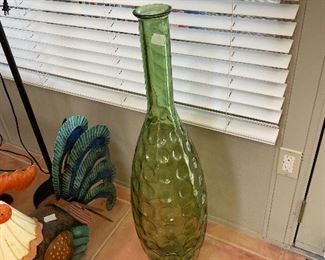 Large green glass vase
