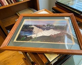Framed glass pictures of Railroad memorabilia