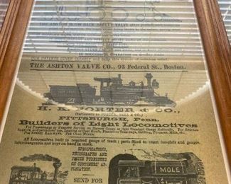 Framed glass pictures of Railroad memorabilia
