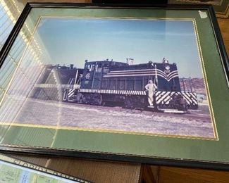 Framed glass pictures of Railroad memorabilia