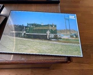 Framed glass pictures of Railroad memorabilia