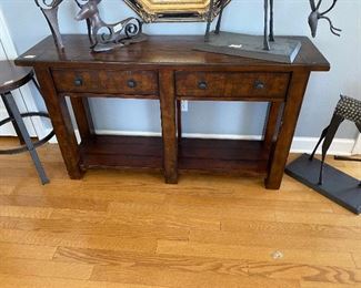 Entry table - wood with 2 drawers and display openings