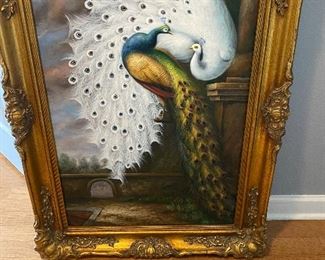 Oil canvas - Peacocks - excellent condition - great frame