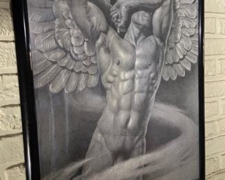 Framed art by Gaduno (several male and female winged depictions)