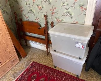 Headboard and foot board of single bed, storage containers