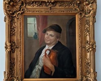 Close-up of lovely man clutching his love jug. I think he entertains fanciful thoughts of that jug...