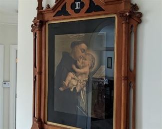 Antique Station of the Cross beautifully framed in Gothic wooden frame, from an earthquake (1989) damaged church in Watsonville, CA.