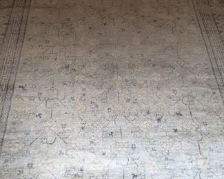 Softly fantastic hand-woven Turkish Oushak rug, 100% wool face, measures 11' 6" x 8' 5".