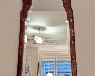 FABBY hand-painted, beveled glass Asian wall mirror., measures 4' T, by 21" W.