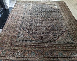 Wonderful antique, hand-woven Persian rug, 100% wool face, measures 10' 4" x 13' 6" - it has condition issues, but I still love it!
Purrrr-fect for a cabin in the mountains.