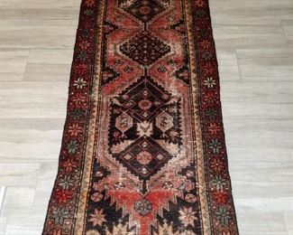 Vintage, hand-woven Persian Mahal runner, 100% wool face, measures 3' 2" x 9' 1".