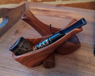 Vintage walnut pipe stand 
