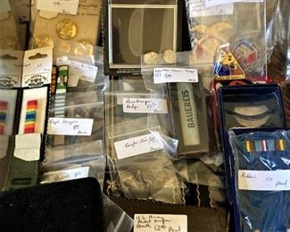Military medals, buttons, patches etc.