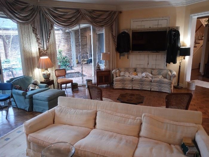 Sofa $50. Blue chair with ottoman $50.