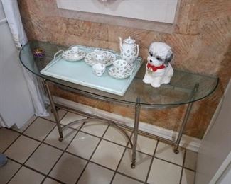 Demi Lune console table $125. Aynsley breakfast dish set $25.