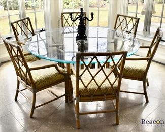 McGuire Furniture glass top table with 6 chairs