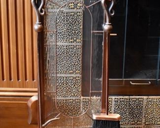 Fireplace tools with glass and metal stand