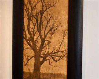 Framed tree painting on board
