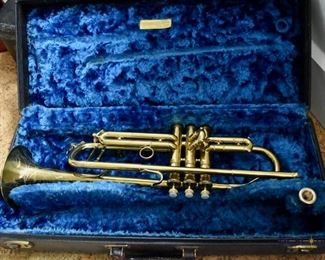 Brass Buescher True Tone trumpet. Model LP 205. Circa 1940s.