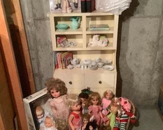 Collectible Vintage Dolls and Childs Cabinet