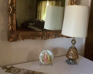 Gold Mirror and Amber Lamp