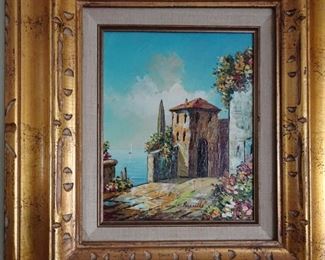 SPAIN OR GREECE BY THE SEA, OIL PAINTING