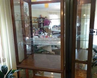 LIGHTED CURIO CABINET, PROTECTED MANY OF THE COLLECTIBLES FOR MANY YEARS