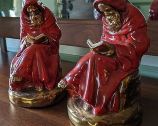 Vintage Bookends: Armor Bronze Clad Monks Reading