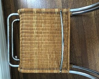 Pair of Mies van der Rohe cantilever cane + chrome armchairs.   32H x 22W x 31D (seat 17H, arm 25H).  Very good condition.  A few areas where cane is loose (see photos).   $1000 each   