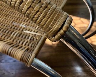 Pair of Mies van der Rohe cantilever cane + chrome armchairs.   32H x 22W x 31D (seat 17H, arm 25H).  Very good condition.  A few areas where cane is loose (see photos).   $1000 each   