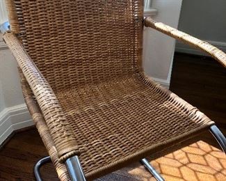 Pair of Mies van der Rohe cantilever cane + chrome armchairs.   32H x 22W x 31D (seat 17H, arm 25H).  Very good condition.  A few areas where cane is loose (see photos).   $1000 each   